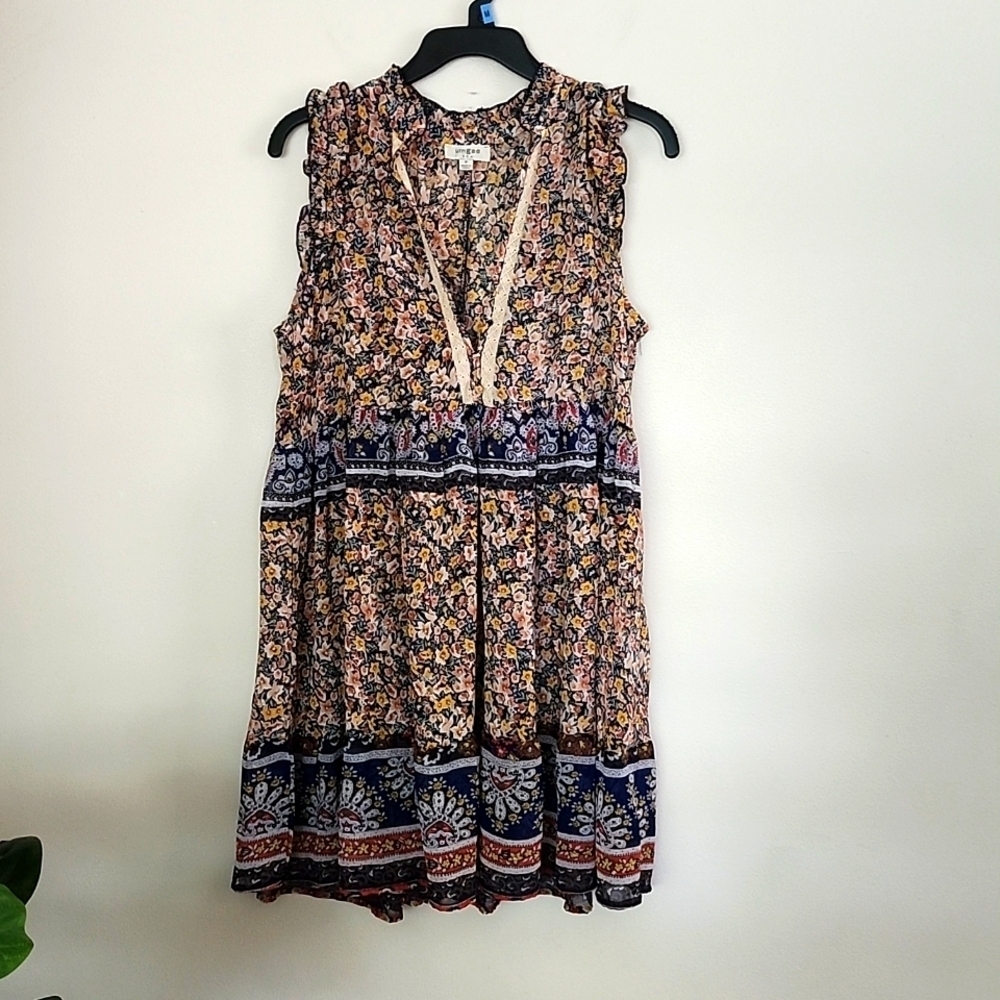 Umgee bohemian tank dress, button chest, floral, flirty country mini dress